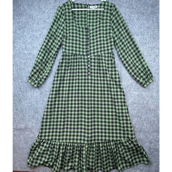 Sweet Baby Jamie Dress Womens 8 Green Plaid Secretary Tiered Ruffle Cottage - Picture 1 of 7